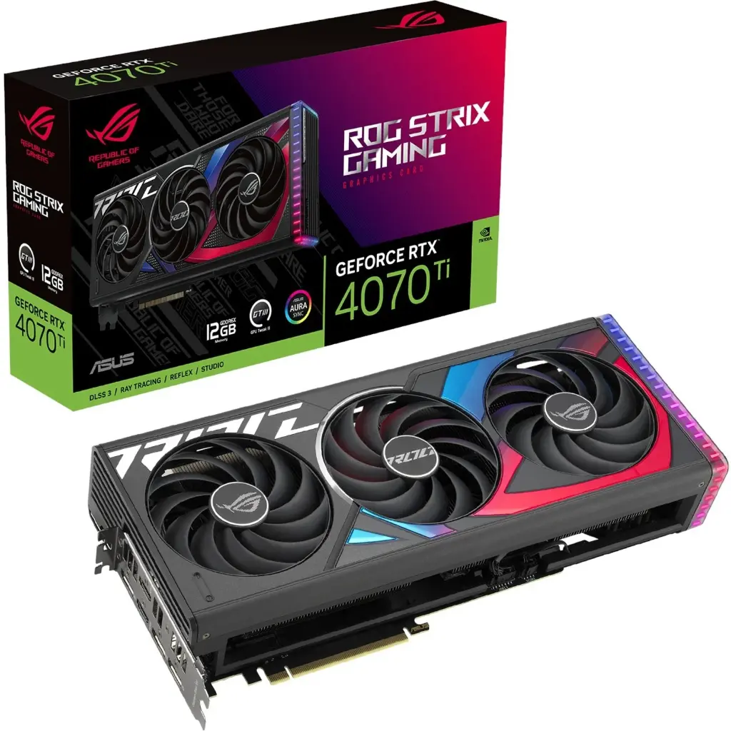 Asus ROG ROG-STRIX-RTX4070TI-12G-GAMING Strix GeForce RTX 4070Ti 12GB GDDR6X Graphic Card, 7680 CUDA Cores, 2.64 GHz GPU Boost Clock