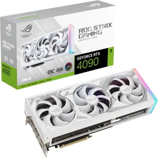Asus ROG ROG-STRIX-RTX4080-16G-WHT Strix GeForce RTX 4080 16GB GDDR6X White Edition Gaming Graphics Card, PCIe 4.0, HDMI 2.1a, DisplayPort 1.4a
