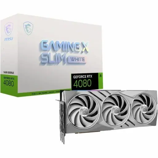MSI G408016GXSW GeForce RTX 4080 16GB GAMING X SLIM WHITE Graphic Card, 256 bit, GDDR6X, HDMI, DisplayPort, PCI Express 4.0, 2 HDMI Outputs, 2 DisplayPort Outputs, 16-pin Power Connector, 850W Power Supply