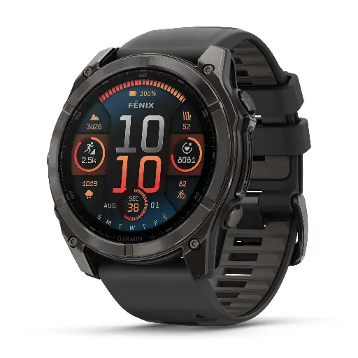 Garmin fenix® 8 – 51 mm, AMOLED, Sapphire, Premium Multisport GPS Smartwatch, Long-Lasting Battery Life, Dive-Rated, Built-in LED Flashlight, Carbon Gray DLC Titanium with Pebble Gray Band 