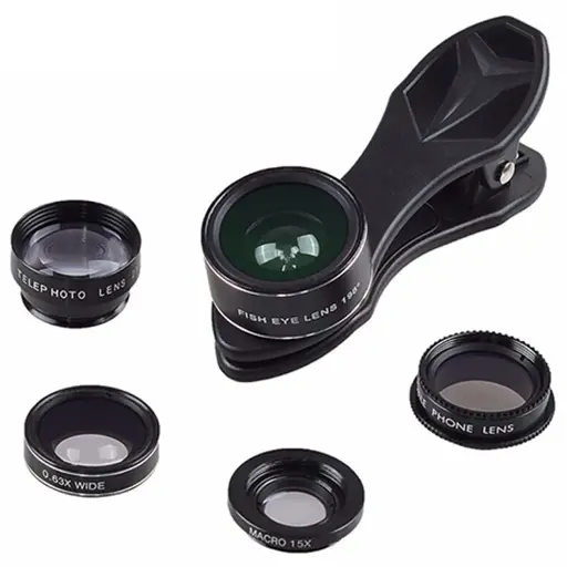 APEXEL 5 in 1 Fish Eye+Macro& Wide Angle Lens+CPL Filter+2X Telephoto Phone Camera Lens Kit 